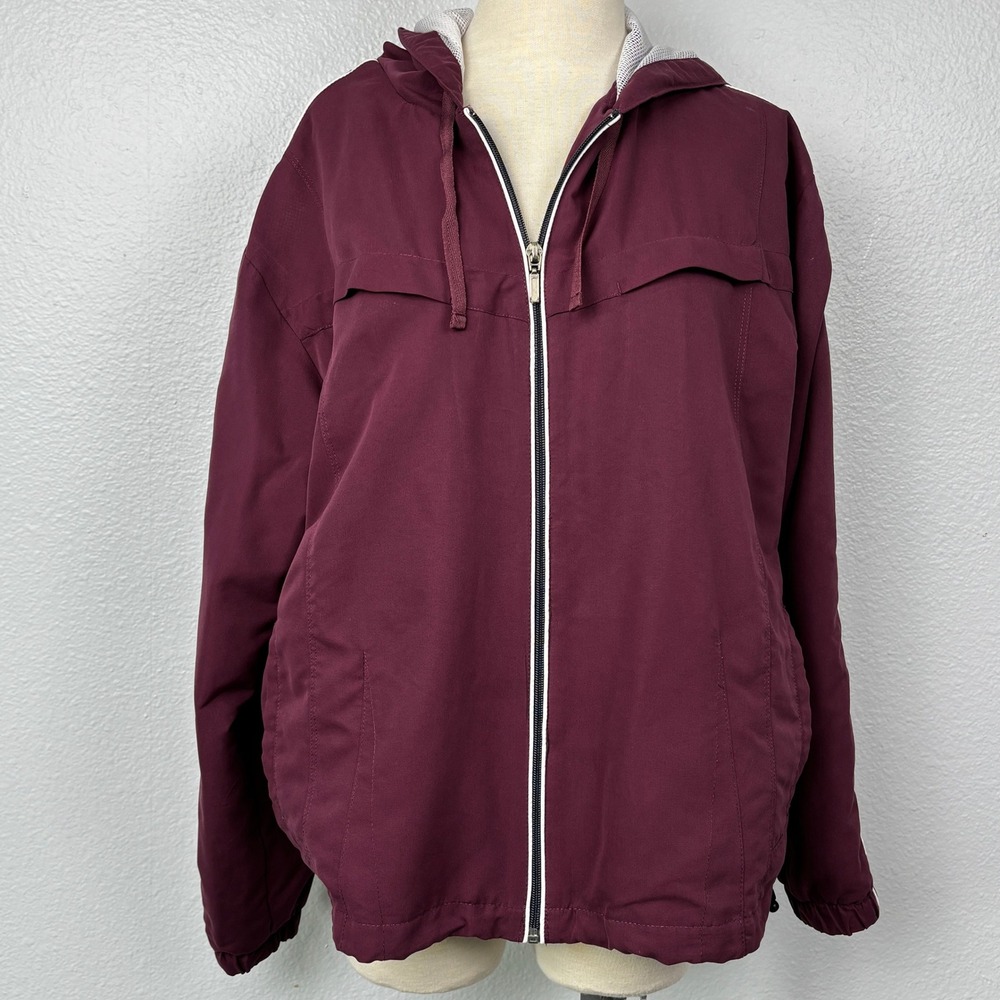 East West‎ Women's Burgundy Hooded Zip Jacket XL Mesh Lined Windbreaker